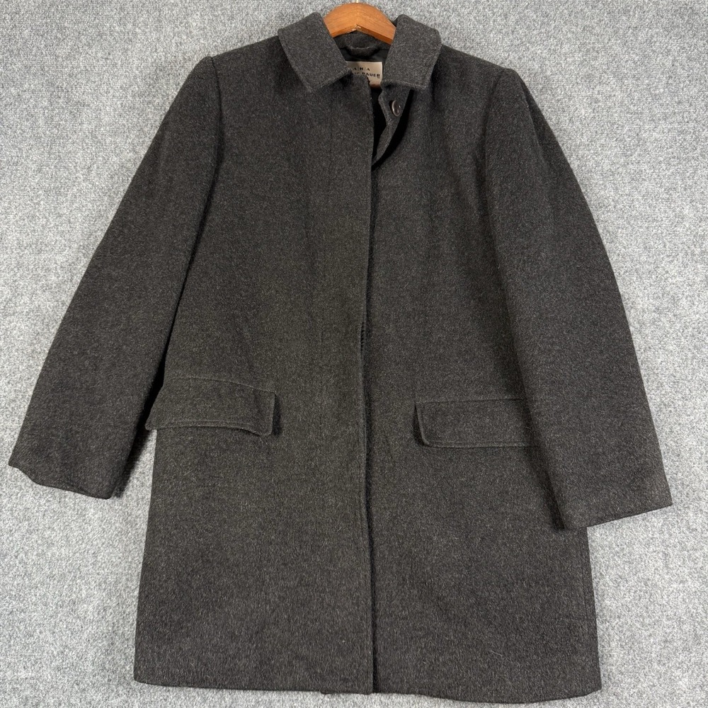 AKA Eddie Bauer Wool Blend Coat Womens Small Charcoal Alpaca Mohair Long Pea